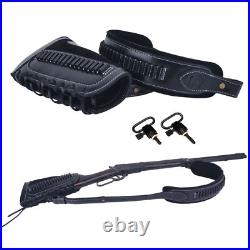 Full Leather Rifle Buttstock Shell Holder +Gun Sling for. 22LR. 22MAG. 17 Hmr