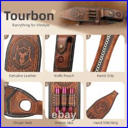 TOURBON Leather Rifle Sling Gun Ammo Carry Strap withKnife Pocket Multitool Sheath