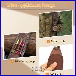 TOURBON Leather Rifle Sling Gun Ammo Carry Strap withKnife Pocket Multitool Sheath
