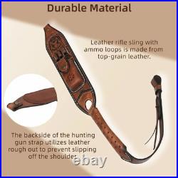 TOURBON Leather Rifle Sling Gun Ammo Carry Strap withKnife Pocket Multitool Sheath