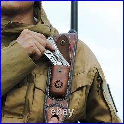 TOURBON Leather Rifle Sling Gun Ammo Carry Strap withKnife Pocket Multitool Sheath
