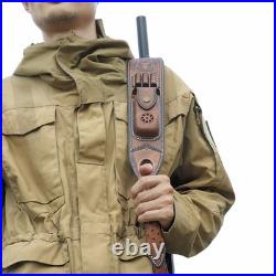 TOURBON Leather Rifle Sling Gun Ammo Carry Strap withKnife Pocket Multitool Sheath