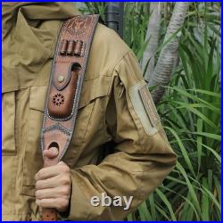 TOURBON Leather Rifle Sling Gun Ammo Carry Strap withKnife Pocket Multitool Sheath
