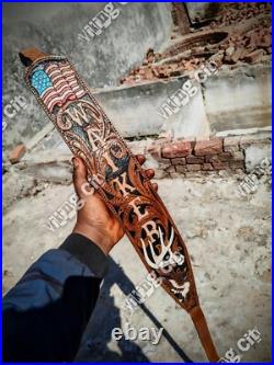 100%Genuine Leather Rifle or Shotgun sling with Embossed Duck flag and Name