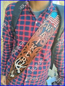 100%Genuine Leather Rifle or Shotgun sling with Embossed Duck flag and Name