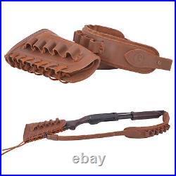 12GA Cowhide Leather Shotgun Buttstock Gun Pouch + Suede Leather Shotgun Sling