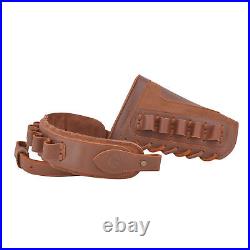 12GA Cowhide Leather Shotgun Buttstock Gun Pouch + Suede Leather Shotgun Sling