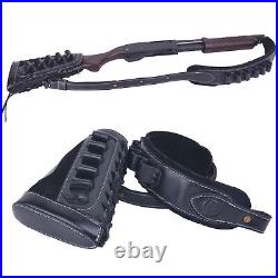 12GA Leather Cowhide Shotgun Buttstock With Gun Ammo Holder Sling +2 Swivels