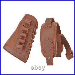 12 Guage Leather Shotgun Buttstock Recoil Pad With Gun Sling Shell Holder Brown