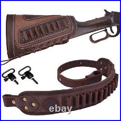 1 Combo of Rifle Leather Buttstsock with Sling Shell Slots +Swivels for. 357