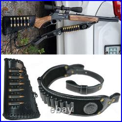1 Set Black Leather Rifle Buttstock with Gun Sling Straps for 30-06 308 30-30