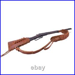 1 Set Full Grain Leather Rifle Buttstock with Shotgun Ammo Sling with Swivels