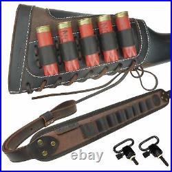 1 Set Leather Gun Shell Holder Buttstock wtih Shotgun Sling for 12 Gauge