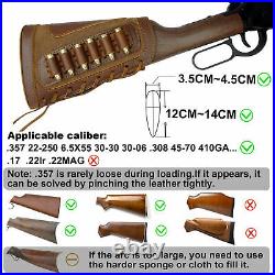 1 Set Leather Rifle Gun Buttstock With Gun Cartridge Holder Sling + Swivel Brown