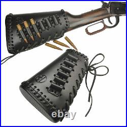 1 Set Leather Rifle Gunstock Shell Holder + Gun Ammo Sling 308 30-06 45-70 410GA