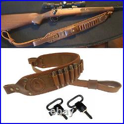 1 Set Leather Rifle Shell Holder + Matched Gun Cartridges Sling Strap + Swivels