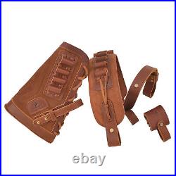 1 Set No Drill Leather Buttstock Shell Holder with Gun Sling. 308.45/70.44mag