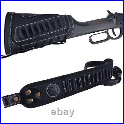 1 Set of Leather Rifle Buttstock With Gun Shell Holder Sling For. 357.30-30.38