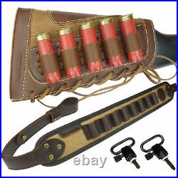 12GA 1 Set Leather Canvas Shotgun Ammo Buttstock Matched Rifle Sling _USA 