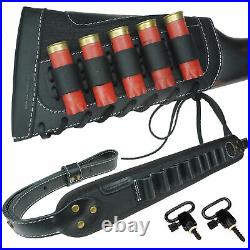 1 Sets Leather Canvas Shotgun Shell Holder Buttstock with Gun Sling for 12GA