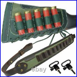 1 Sets Leather Canvas Shotgun Shell Holder Buttstock with Gun Sling for 12GA