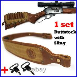 1 Sets Leather Rifle Buttstock Shell Holder with Gun Sling For. 45-70 308 30-06