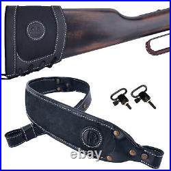 1 Suit Leather with Canvas Rifle Butt Stock Sleeve, Gun Shoulder Sling Straps