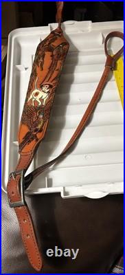 1 leather Rifle sling with 3 pheasants Hunting Dog Corn Field Lightly Used