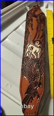 1 leather Rifle sling with 3 pheasants Hunting Dog Corn Field Lightly Used