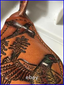 1 leather Rifle sling with 3 pheasants Hunting Dog Corn Field Lightly Used