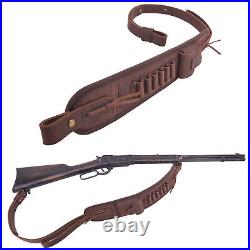 2 Points Padded Leather Rifle Sling Shotgun Strap For. 30/30.357.308.22LR 12GA