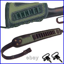 308 /. 30-06 Leather Canvas Rifle Buttstock Holder, Shoulder Sling Strap And Set