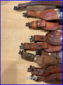 4 PADDED RIFLE SLING LEATHER BROWN DEER SCENE WithSWIVELS VINTAGE 8501045 210 NICE