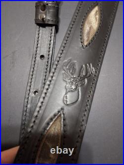 Aa&e Leathercraft 2020 32 Padded Black Rifle Sling With Elk Design Very Nice