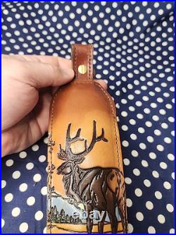 Aa&e Tooled Stitched Elk Mountain Scene Leather Padded Rifle Sling Suede Backed