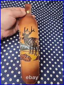 Aa&e Tooled Stitched Elk Mountain Scene Leather Padded Rifle Sling Suede Backed