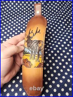 Aa&e Tooled Stitched Elk Mountain Scene Leather Padded Rifle Sling Suede Backed