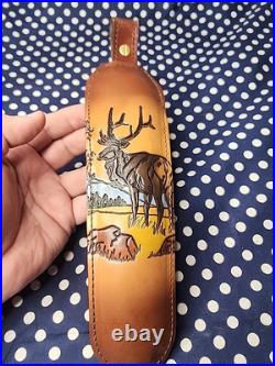 Aa&e Tooled Stitched Elk Mountain Scene Leather Padded Rifle Sling Suede Backed