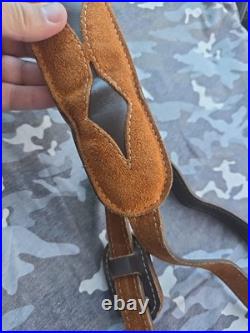 Aa&e White Stitched Suede 2 Diamond Suede Backed Leather Rifle Sling