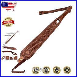 Adjustable Vintage Leather Rifle Sling for Shotguns with Secure Chicago Screws