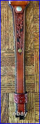 Alfonsos Tooled Leather Rifle Sling with Magnum Cartridge Holder