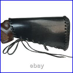 All Leather Rifle Buttstock Cover with Matched Gun Sling Ammo Shell Holder Black