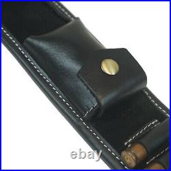 All Leather Rifle Buttstock Cover with Matched Gun Sling Ammo Shell Holder Black