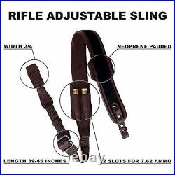 BRONZEDOG Leather Rifle Sling Brown Adjustable Shooting Belt Holder for Rifle Pr