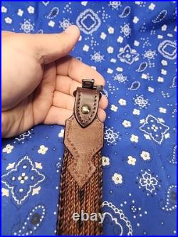 BROWNING HORESEHAIR LEATHER RIFLE SLING THUMBHOLE BUCKLE With SWIVELS