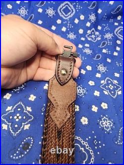 BROWNING HORESEHAIR LEATHER RIFLE SLING THUMBHOLE BUCKLE With SWIVELS
