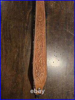 Bianchi #70 Cobra Rifle & Shotgun Sling, Tooled Brown Leather & Fur Lined