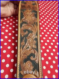 Bianchi #75 Cobra Grande Tooled White Stitched Sheep Backed Leather Rifle Sling