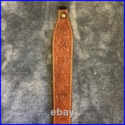 Bianchi Cobra #70 White Stitched Tooled Sheep Backed Leather Rifle Sling