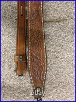 Bianchi Cobra #70 White Stitched Tooled Sheep Backed Leather Rifle Sling